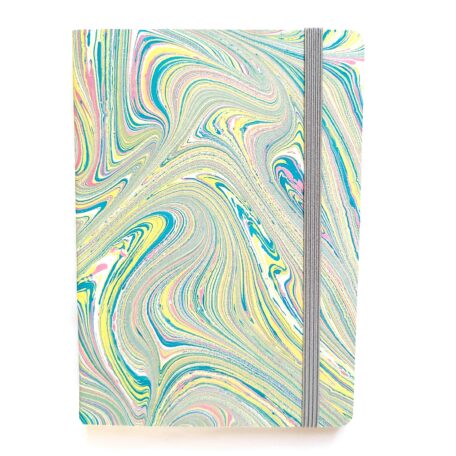 Carnet A6 papier marbré bleu jaune et rose