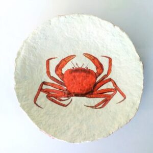 Bol / coupe en papier mâché  – motif crabe rouge vif