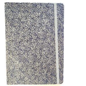 Carnet A5- Couverture papier népalais fleurs bleu marine sur fond taupe