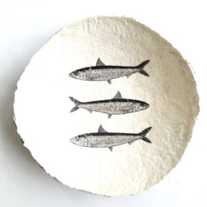 Bol / coupe en papier mâché  – motif 3 sardines