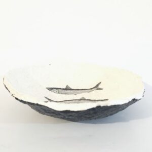 Bol / coupe en papier mâché  – motif 3 sardines