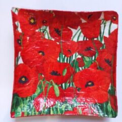 Coupelle carrée en papier mâché  – Décor coquelicots
