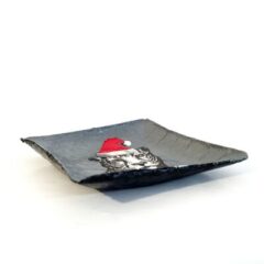 Coupelle carrée en papier mâché – Décor léopard noir et blanc avec chapeau de Père Noël