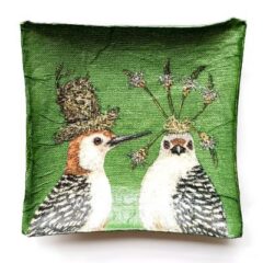 Coupelle décorative en papier mâché – décor deux oiseaux chapeautés