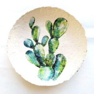 Bol / coupe en papier mâché décoré d’un joli motif de cactus