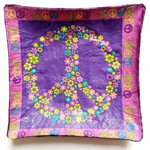 Coupelle carrée en papier mâché  – Décor fleuri Peace and Love hippie