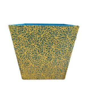Grand pot à crayons  – Décor papier népalais motif fleurs jaunes et bleues