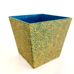 Grand pot à crayons  – Décor papier népalais motif fleurs jaunes et bleues