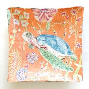 Coupelle carrée en papier mâché  – Décor tortue de mer