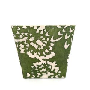 Grand pot à crayons  – Décor papier népalais motif fleurs ivoire sur fond vert