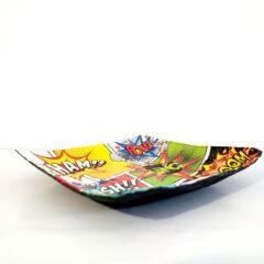 Coupelle carrée en papier mâché  – Décor coloré BD onomatopées