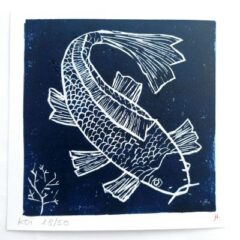 Linogravure carpe Koi