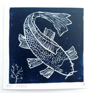 Linogravure carpe Koi