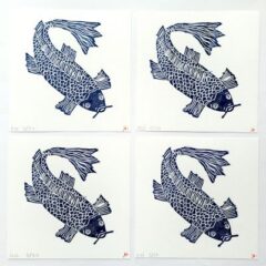 Linogravure carpe Koi (fond blanc)