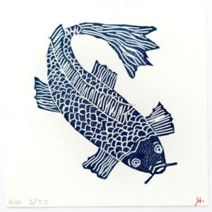 Linogravure carpe Koi (fond blanc)