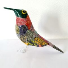 Oiseau en papier mâché et décoré en papier népalais (n°18)