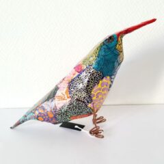 Oiseau en papier mâché et décoré en papier népalais (n°19)