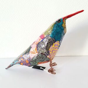 Oiseau en papier mâché et décoré en papier népalais (n°19)