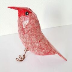 Oiseau en papier mâché et décoré en papier népalais (n°20)