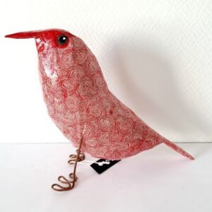 Oiseau en papier mâché et décoré en papier népalais (n°20)