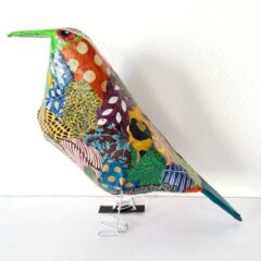 Oiseau en papier mâché et décoré en papier népalais (n°14)