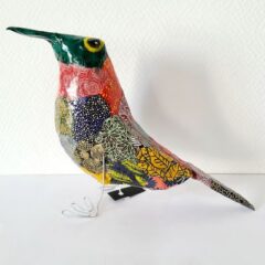Oiseau en papier mâché et décoré en papier népalais (n°18)